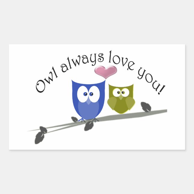 Owl always love you, cute Owls Art Rectangular Sticker (Front)