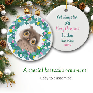 Owl Always Love You Holiday Wreath Ceramic Tree Decoration