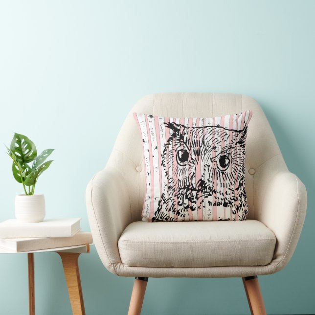 Owl and Birch Pink Tree Pillow (Chair)