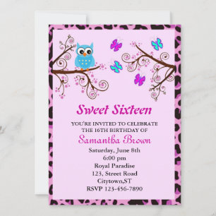 Owl and Butterflies Sweet Sixteen Invitation
