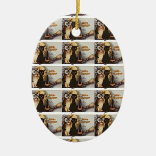 Owl and Cat Halloween Ceramic Tree Decoration
