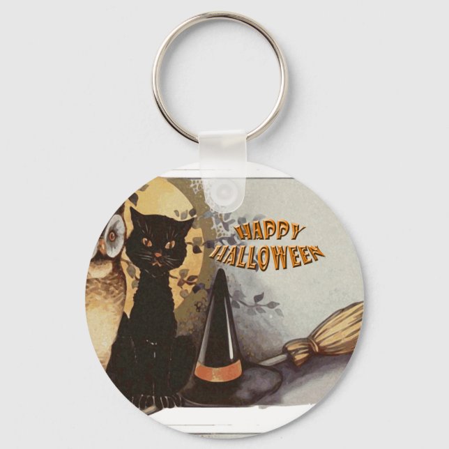 Owl and Cat Halloween Key Ring (Front)