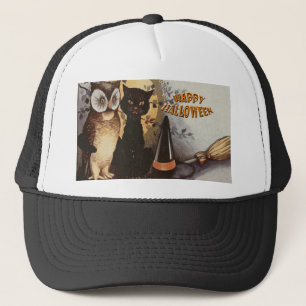 Owl and Cat Halloween Trucker Hat