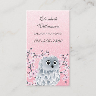 Owl And Cherry Blossom Pink Call For Playdate Business Card