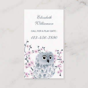 Owl And Cherry Blossom Pink Call For Playdate Business Card