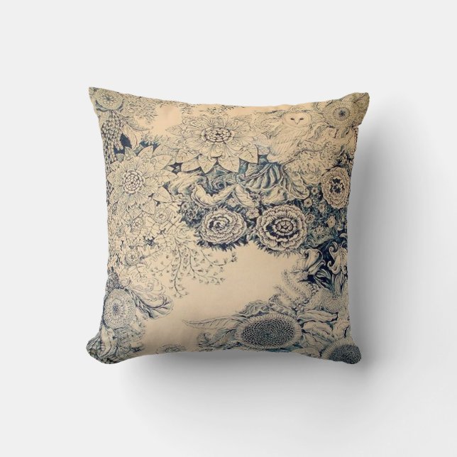 Owl and Flower Design Pillow (Front)