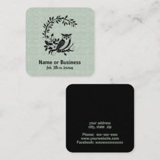 Owl and flowers graphic square business card