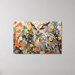 Owl and Flowers In Spring Painting Canvas Print