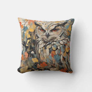 Owl and Flowers In Spring Painting Cushion