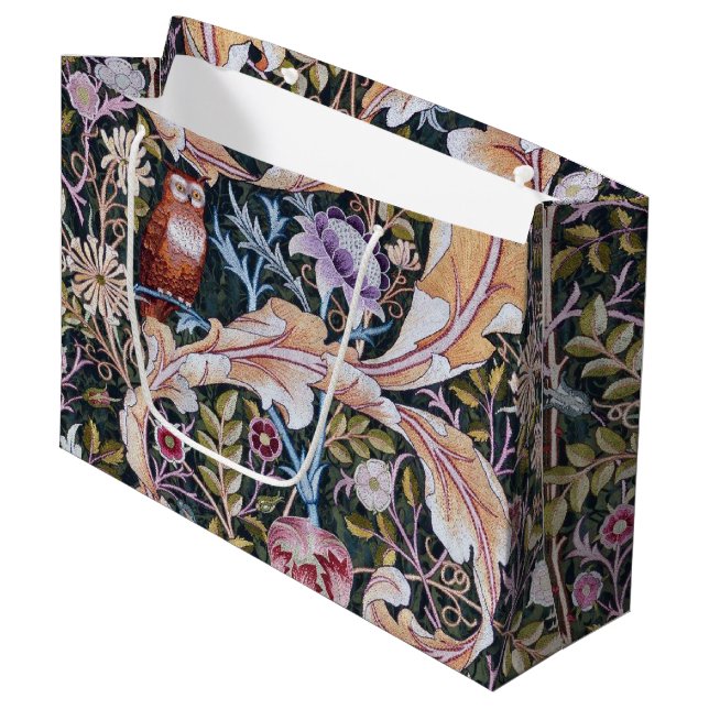 Owl and Flowers, William Morris Large Gift Bag (Front Angled)
