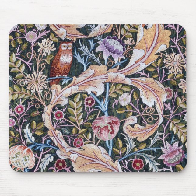 Owl and Flowers, William Morris Mouse Mat (Front)