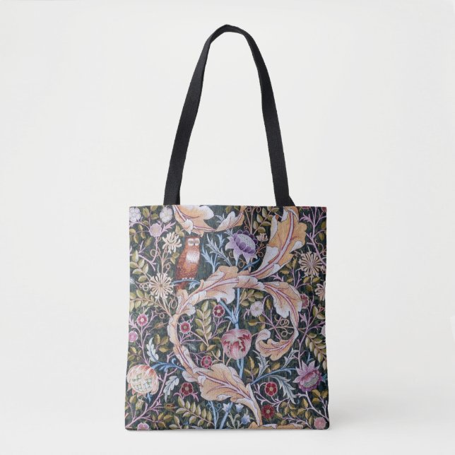 Owl and Flowers, William Morris Tote Bag (Front)