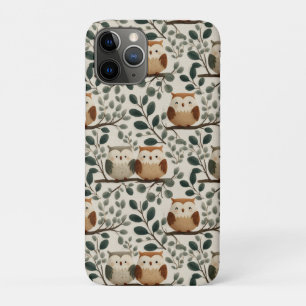 Owl and Forest Leaf Pattern iPhone 11 Pro Case