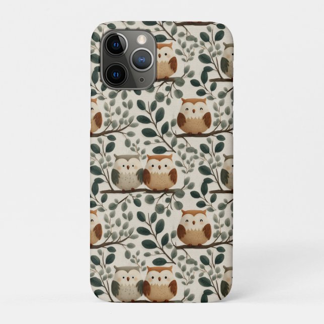 Owl and Forest Leaf Pattern Case-Mate iPhone Case (Back)
