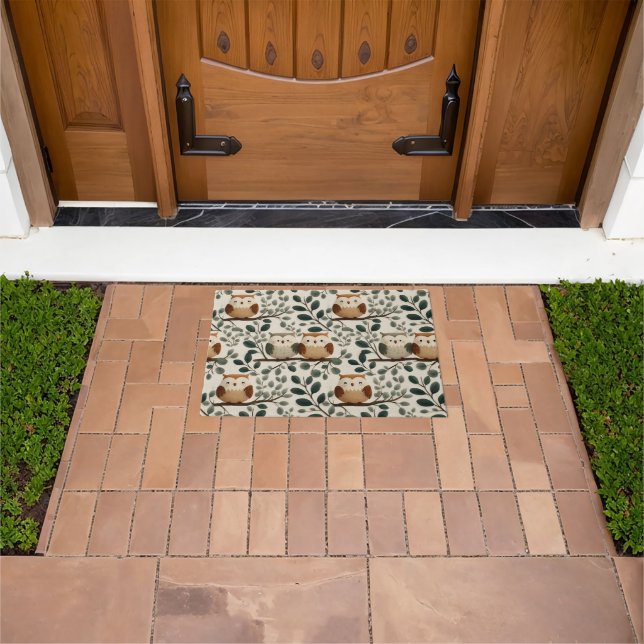 Owl and Forest Leaf Pattern Doormat (Outdoor)
