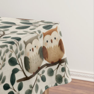 Owl and Forest Leaf Pattern Tablecloth
