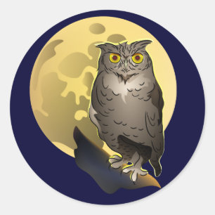Owl and Full Moon Classic Round Sticker