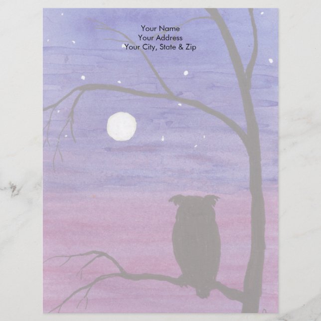 Owl and Full Moon Letterhead Template (Front)
