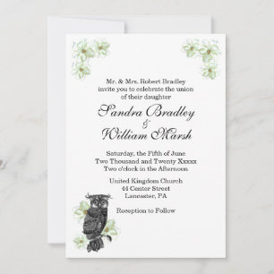 Owl and Green Flowers Wedding Invitation