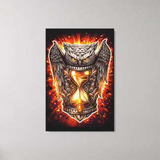 Owl and Hourglass – Hand-Drawn & Digital Art Canvas Print