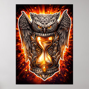 Owl and Hourglass – Hand-Drawn & Digital Art  Poster