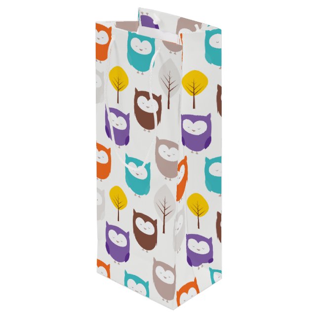 Owl And Leaves Wine Gift Bag (Back Angled)