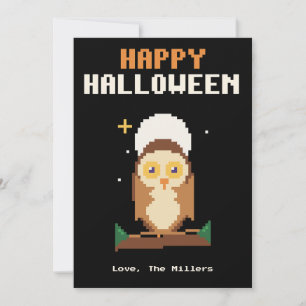 Owl and Moon Pixel Art Halloween Card