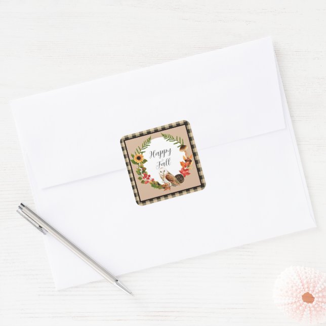 Owl and nature with customisable text  square sticker (Envelope)