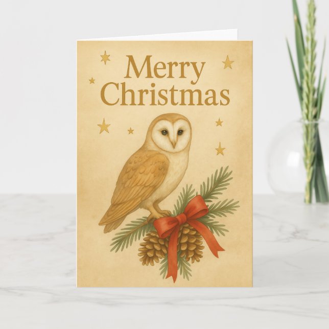 Owl and Pine Christmas Card (Front)