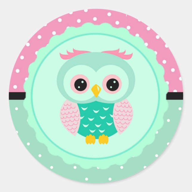 Owl and Polka Dots Classic Round Sticker (Front)