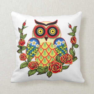 Owl and Roses Mexican style Cushion