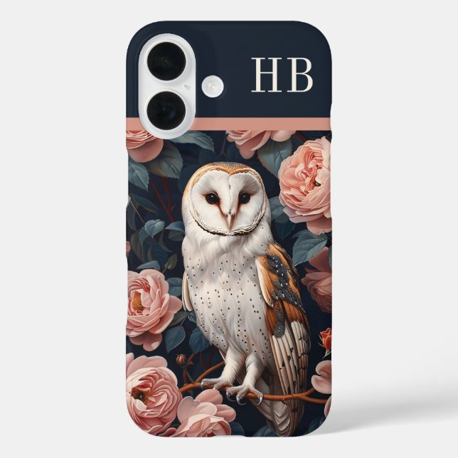 Owl and Roses Monogram Personalised Case-Mate iPhone Case (Back)