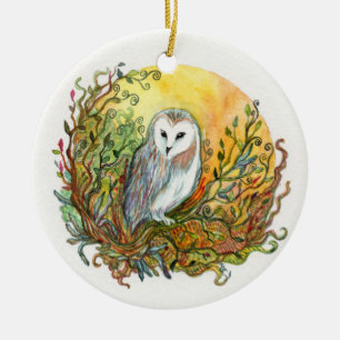 Owl and the Moon Ceramic Tree Decoration