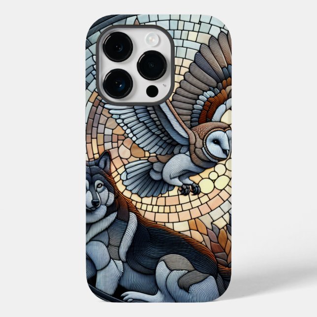 Owl and Wolf Mosaic Ai Art  Case-Mate iPhone Case (Back)