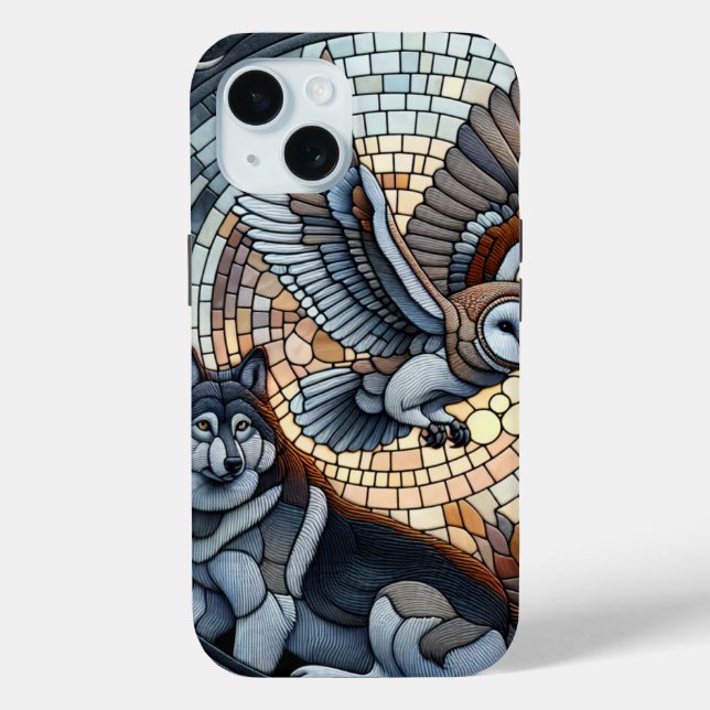 Owl and Wolf Mosaic Ai Art  Case-Mate iPhone Case (Back)
