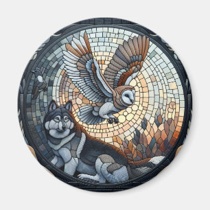 Owl and Wolf Mosaic Ai Art  Magnet