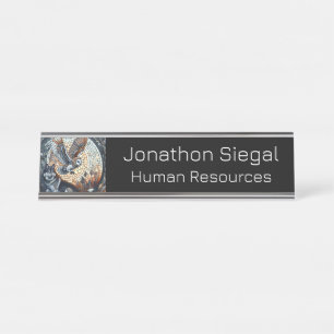 Owl and Wolf Mosaic Nature Ai Art Personalised Desk Name Plate