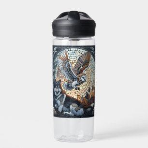 Owl and Wolf Mosaic Nature Ai Art Personalised Water Bottle