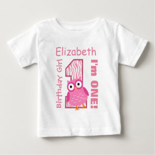 Owl and Zebra Pattern 1st Birthday For Her A01 Baby T-Shirt