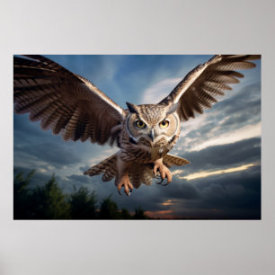 Owl Animal Bird Majestic Wilderness  Poster