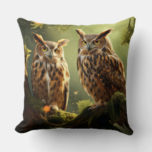 Owl Animal Bird Wildlife Wilderness Colourful Art Cushion