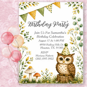 Owl Animal Gender Neutral Birthday Party Invitation