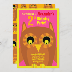 Owl Animal Kid's Birthday Party Invitations