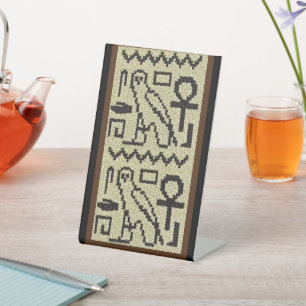 Owl Ankh Hieroglyphs Ecru Designer Crochet Print Pedestal Sign