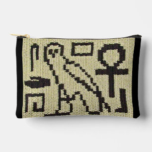 Owl Ankh Hieroglyphs Natural Artisan Crochet Print Accessory Pouch