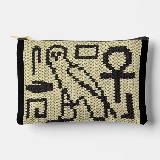 Owl Ankh Hieroglyphs Natural Artisan Crochet Print Accessory Pouch (Front)