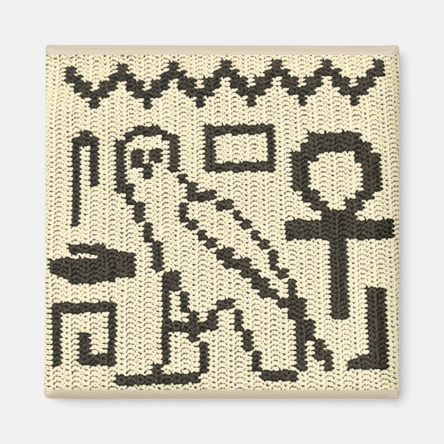 Owl Ankh Natural Hieroglyphs Crochet Print on Magnet (Front)