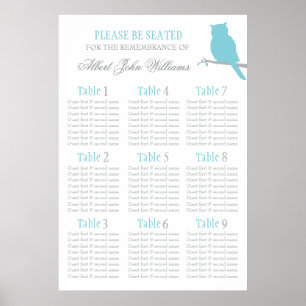 Owl aqua blue grey event seating table plan 1-9 poster