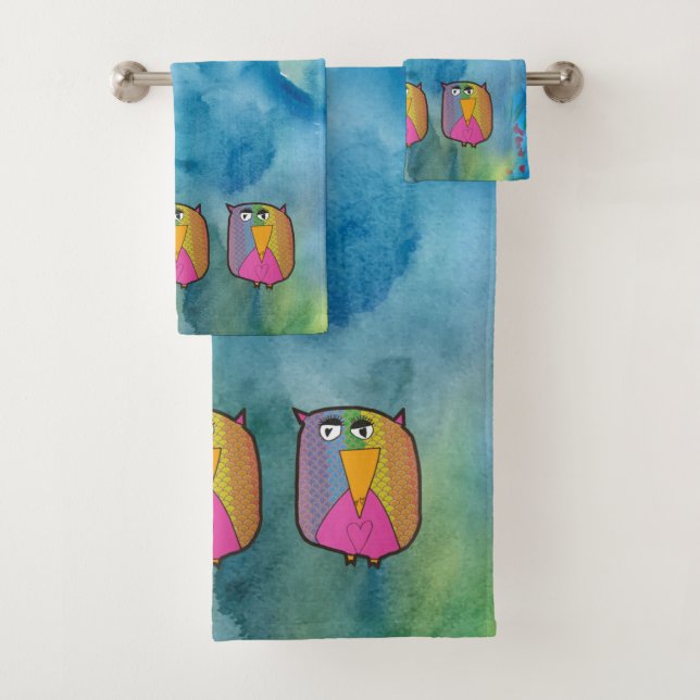 Owl "Art by Kids" Bath Towel Set (Insitu)
