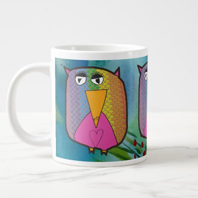 Owl "Art by Kids"  Large Coffee Mug (Left)